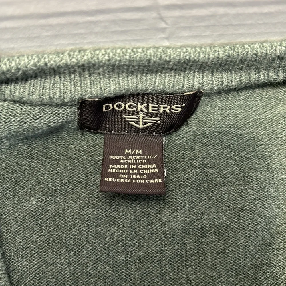 Dockers V-Neck Argyle Sweater Mens Size M Green Pullover Ribbed Geometric NWOT - Picture 5 of 9